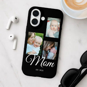 Mom Established Modern Script Black 3 Photo iPhone 16 Case
