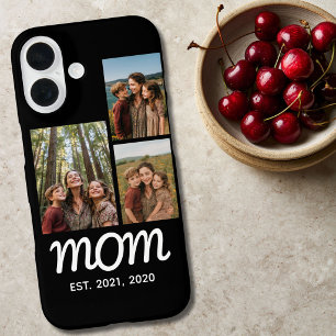 Mom Established Modern Script Black 3 Photo iPhone 16 Case