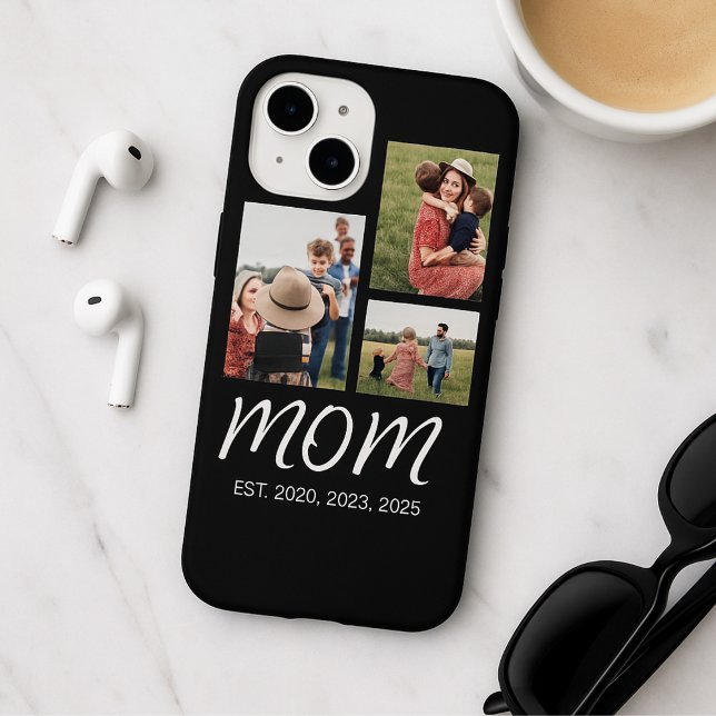 Mom Established Modern Script Black 3 Photo Case-Mate iPhone Case (Creator Uploaded)