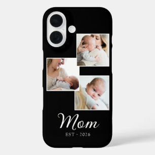 Mom Established Modern Script Black 3 Photo iPhone 16 Case