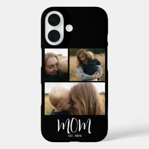 Mom Established Modern Script Black 3 Photo iPhone 16 Case