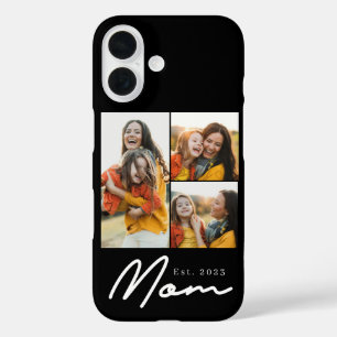 Mom Established Modern Script Black 3 Photo iPhone 16 Case