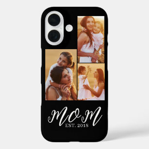 Mom Established Modern Script Black 3 Photo iPhone 16 Case