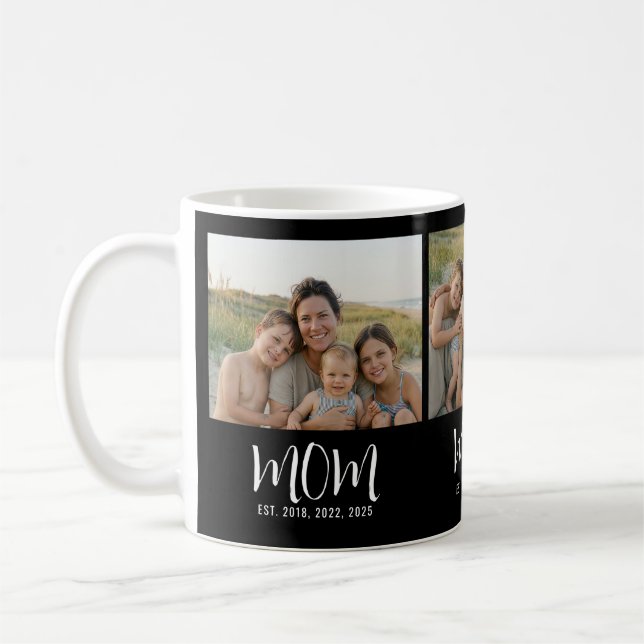 Mom Established Modern Script Black 3 Photo Coffee Mug (Left)