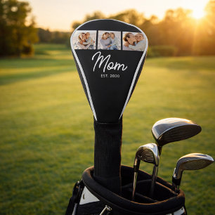 Mom Established Modern Script Black 3 Photo Golf Head Cover