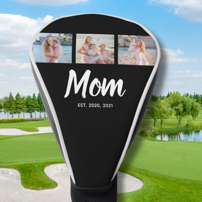 Mom Established Modern Script Black 3 Photo Golf Head Cover (Personalize with your favourite photos and the relevant year(s))