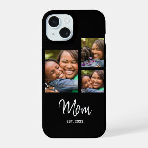 Mom Established Modern Script Black 3 Photo iPhone 15 Case