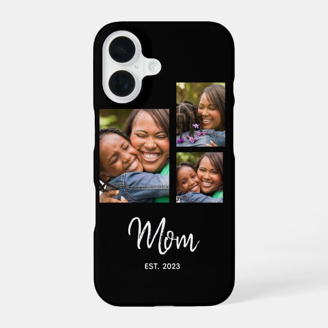 Mom Established Modern Script Black 3 Photo iPhone Case (Back)