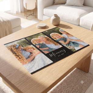 Mom Established Modern Script Black 3 Photo Jigsaw Puzzle