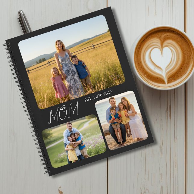 Mom Established Modern Script Black 3 Photo Notebook (Creator Uploaded)