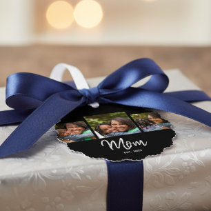 Mom Established Modern Script Black 3 Photo  Ornament Card