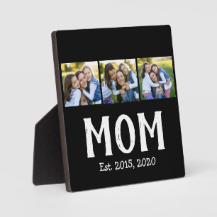 Mom Established Modern Script Black 3 Photo Plaque