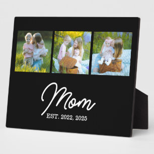 Mom Established Modern Script Black 3 Photo Plaque