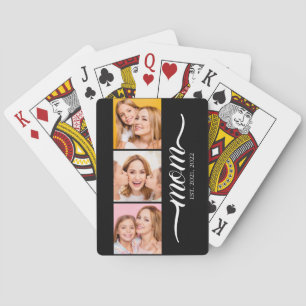 Mom Established Modern Script Black 3 Photo Poker Cards