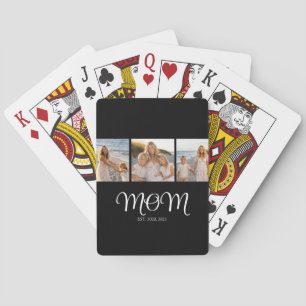 Mom Established Modern Script Black 3 Photo Poker Cards
