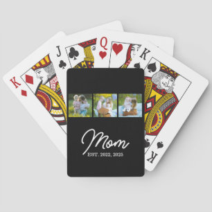 Mom Established Modern Script Black 3 Photo Poker Cards