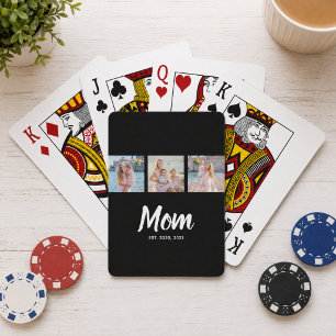 Mom Established Modern Script Black 3 Photo Poker Cards