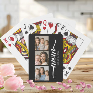 Mom Established Modern Script Black 3 Photo Poker Cards