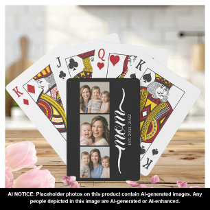 Mom Established Modern Script Black 3 Photo Poker Cards