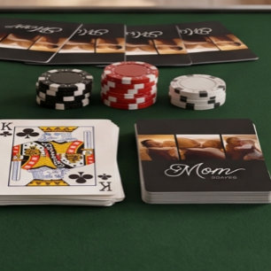 Mom Established Modern Script Black 3 Photo Poker Cards