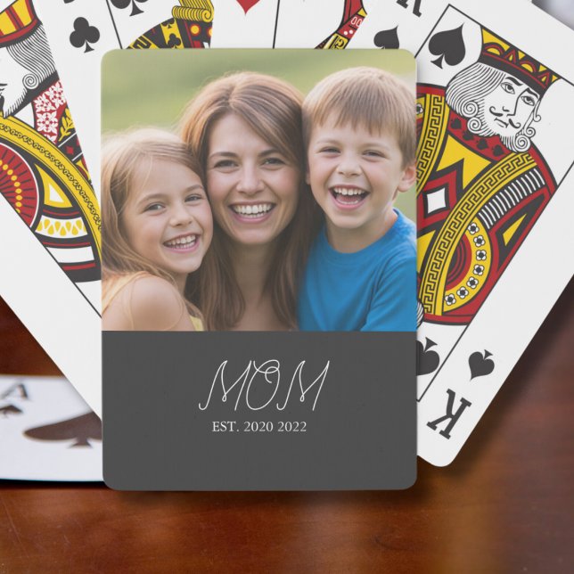 Mom Established Modern Script Black 3 Photo Poker Cards (Creator Uploaded)