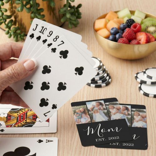 Mom Established Modern Script Black 3 Photo Poker Cards