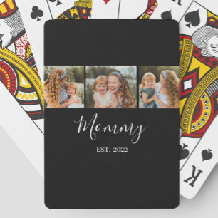 Mom Established Modern Script Black 3 Photo Poker Cards