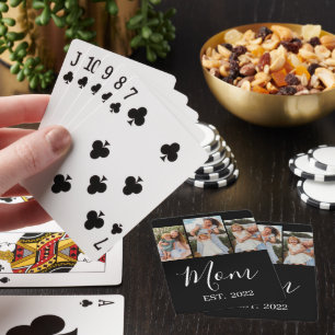 Mom Established Modern Script Black 3 Photo Poker Cards