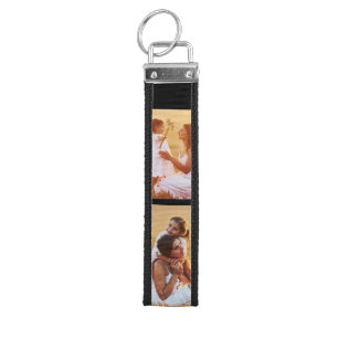 Mom Established Modern Script Black 3 Photo Wrist Keychain