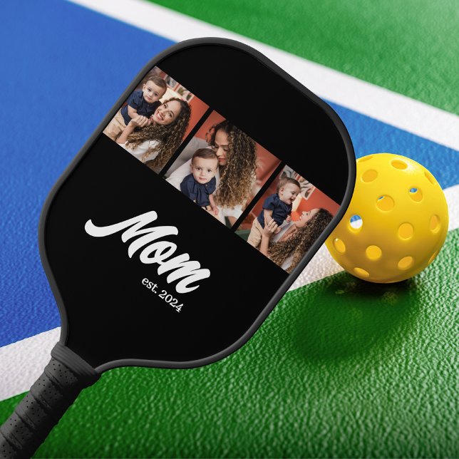 Mom Established Modern Script Black Photo Carbon Fiber Pickleball Paddle (Creator Uploaded)