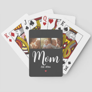 Mom Established Modern Script Heart 3 Photo Poker Cards
