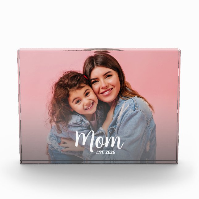 Mom Established Modern Script Photo Block (Front)