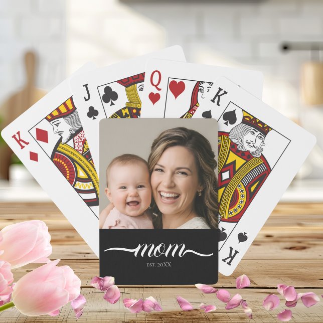 Mom Established Modern Script Photo Custom Poker Cards (Creator Uploaded)