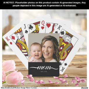 Mom Established Modern Script Photo Custom Poker Cards