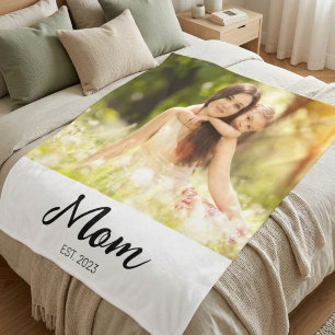 Mom Established Modern Script Photo Fleece Blanket