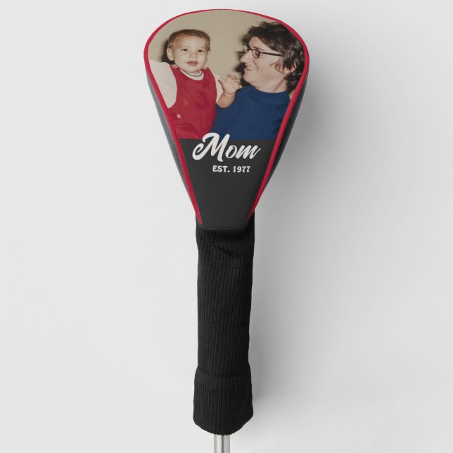 Mom Established Modern Script Photo Golf Head Cover (Front)