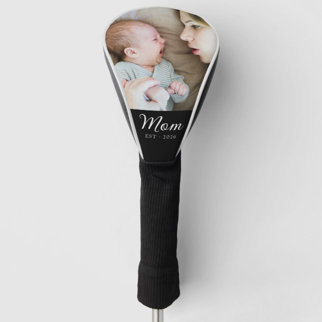 Mom Established Modern Script Photo Golf Head Cover (Front)
