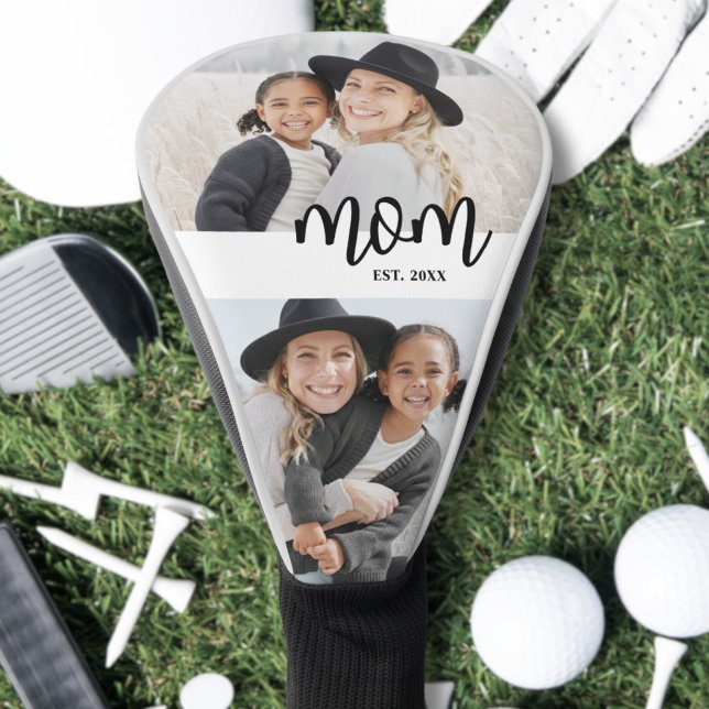 Mom Established Modern Script Photo Golf Head Cover (Mom Established Mother's Day Gift Golf Head Cover)