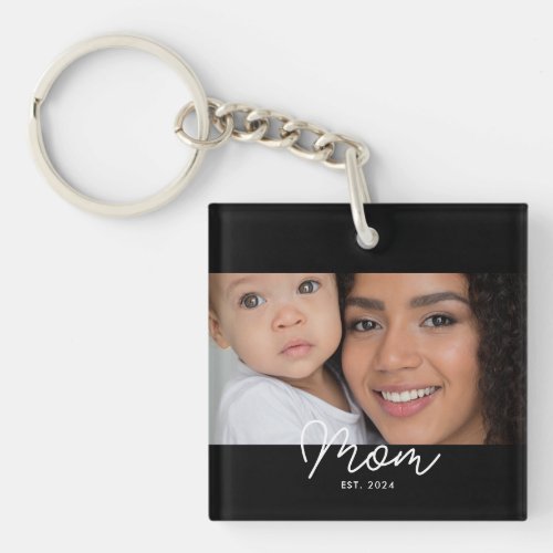 Mom Established Modern Script Photo Keychain
