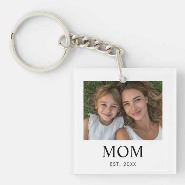Mom Established Modern Script Photo  Keychain (Front)