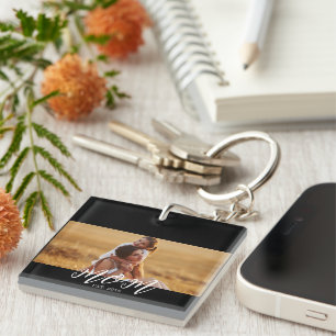 Mom Established Modern Script Photo Keychain