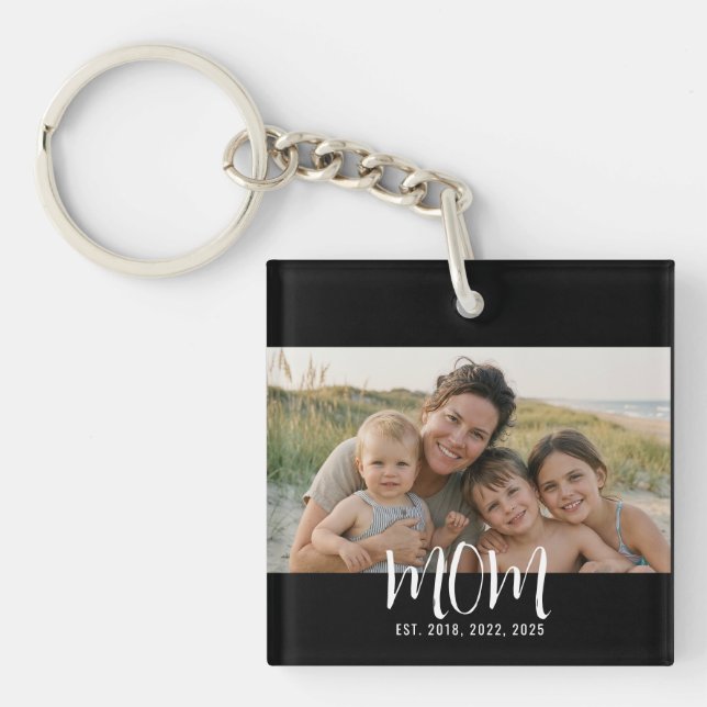 Mom Established Modern Script Photo Keychain (Front)