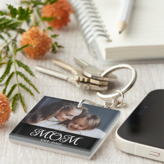 Mom Established Modern Script Photo Keychain