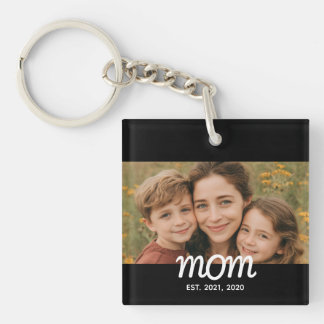 Mom Established Modern Script Photo Keychain