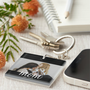 Mom Established Modern Script Photo Keychain