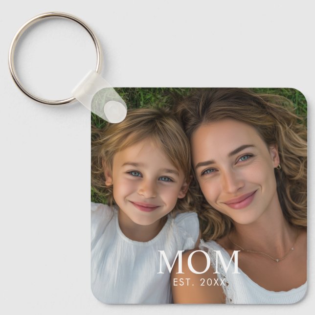 Mom Established Modern Script Photo  Keychain (Front)
