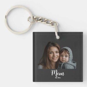 Mom Established Modern Script Photo Keychain