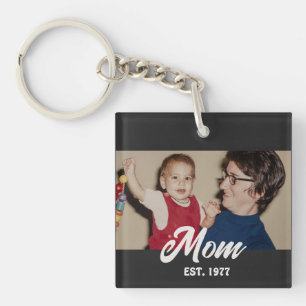 Mom Established Modern Script Photo Keychain