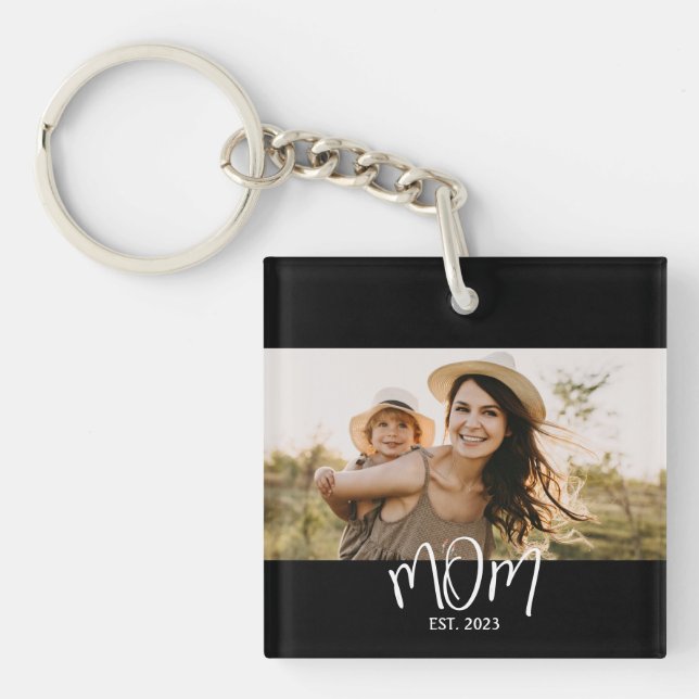 Mom Established Modern Script Photo Keychain (Front)