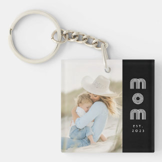Mom Established Modern Script Photo Keychain